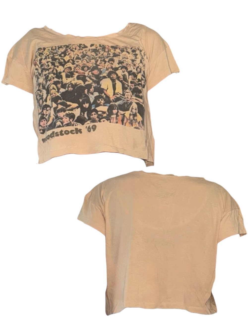 Vintage Woodstock '69 Graphic Crop Tee - Beige